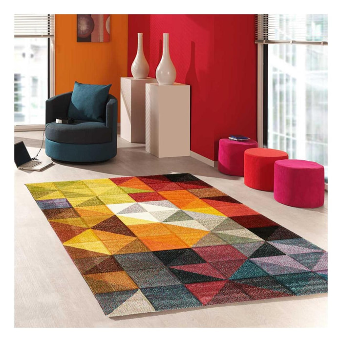 Tapis géométrique Dudi aux motifs géométriques multicolores