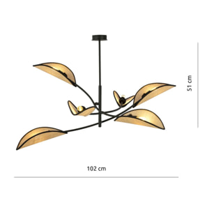 Lampada a sospensione Lotus in acciaio nero e rattan