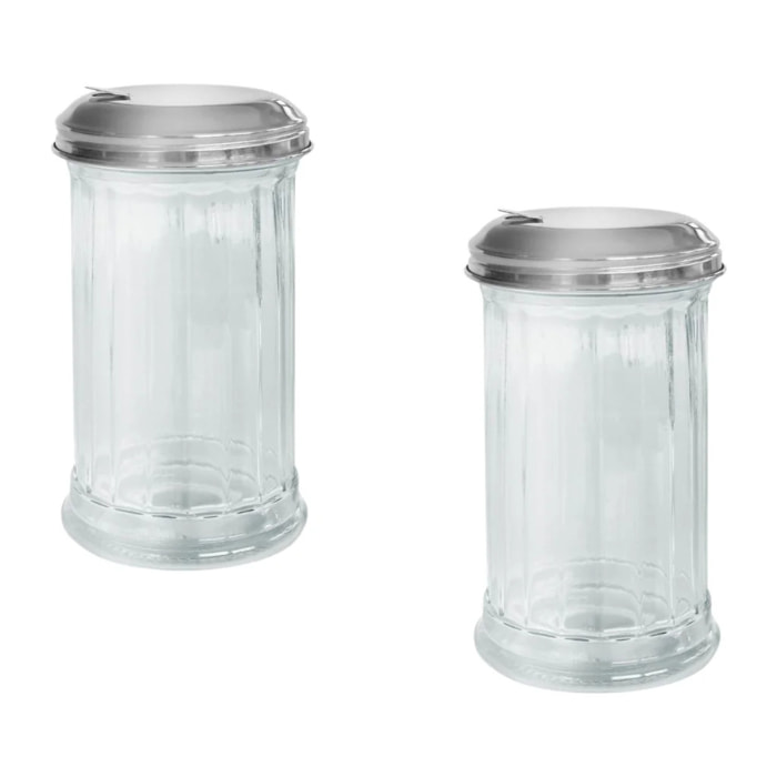 Ensemble de 2 Saupoudreuses en verre et couvercle inox 14 cm Fackelmann Basic