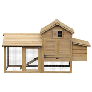 Petit poulailler cottage cage à poules sur pied dim. 151L x 54l x 87H cm multi-équipement bois massif de pin