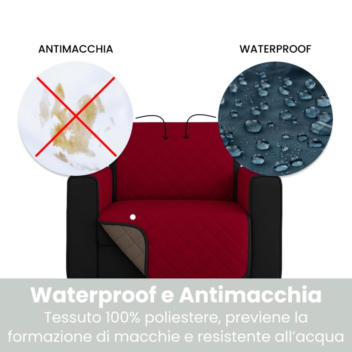 Copripoltrona impermeabile antimacchia reversibile con elastico, telo protettivo resistente a liquidi e sporco, ideale per animali domestici, vestibilità stabile e adattabile, facile da lavare, soluzione pratica e durevole per la casa