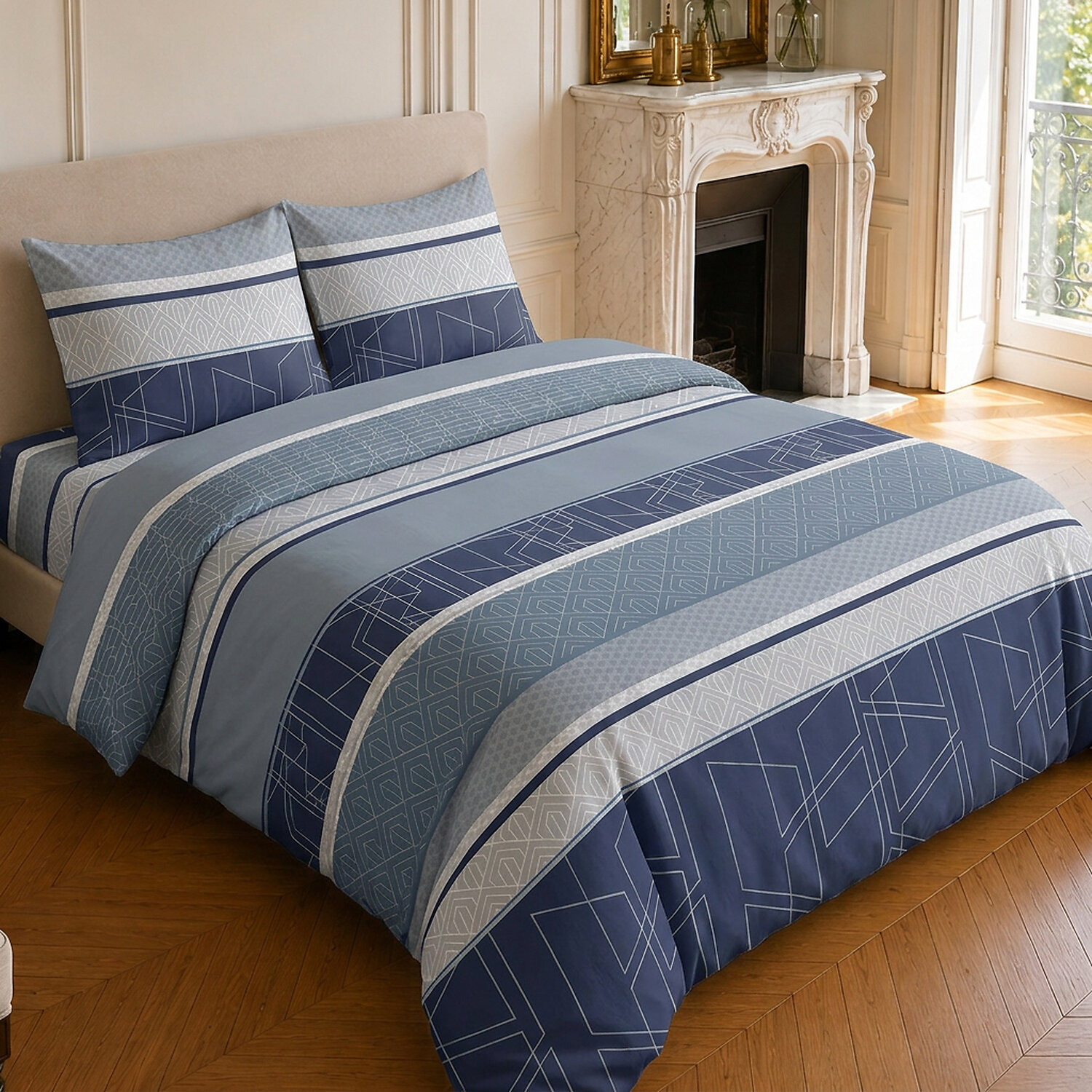 Parure housse de couette 100% coton motif géométrique - ULYSSE