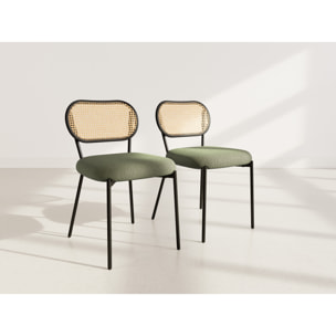 Luciano - lot de 2 chaises cannage - dossier arrondi - en tissu bouclette - Vert Kaki
