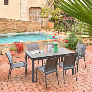 Table de jardin extensible aluminium + 6 assises SEATTLE + BUFFALO