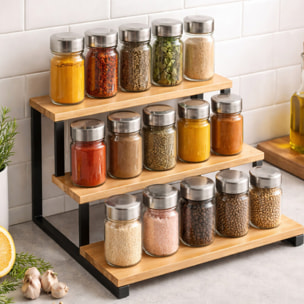 Etagère à  épices 3 niveaux Design industriel Bambou & Acier ELIE Noir mat MSV