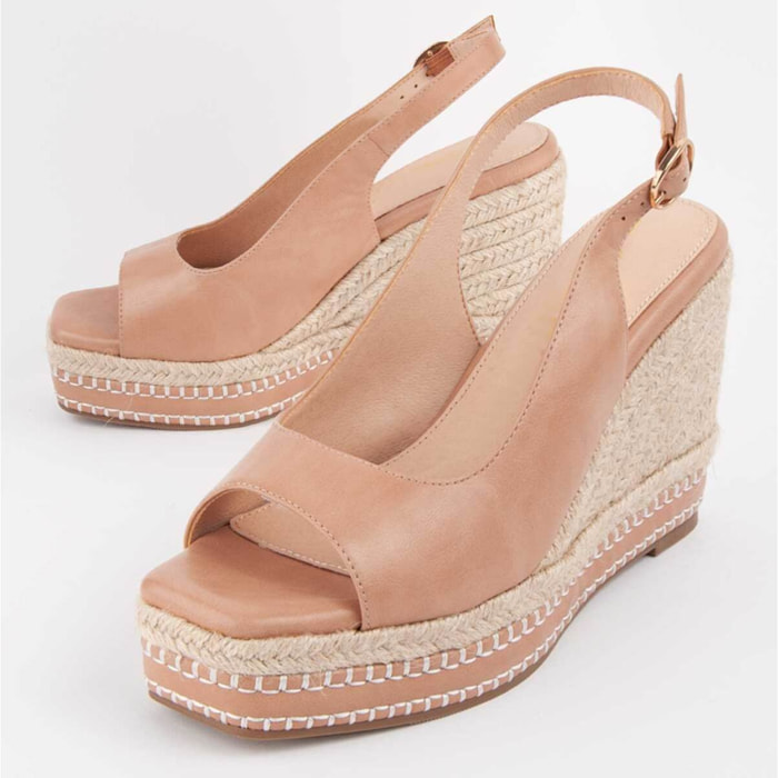 Sandalia De Cuña - Marron - Altura: 9 Cm