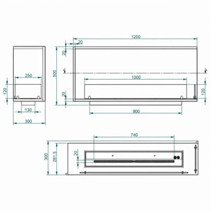 Urano 120 - Camino a Bioetanolo da Incasso Angolare Destro 120x50x30 cm con Bruciatore 3lt in Acciaio