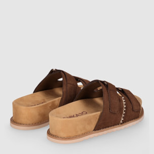 Sandalias de Serraje - Marron - Tacón: 4 cm