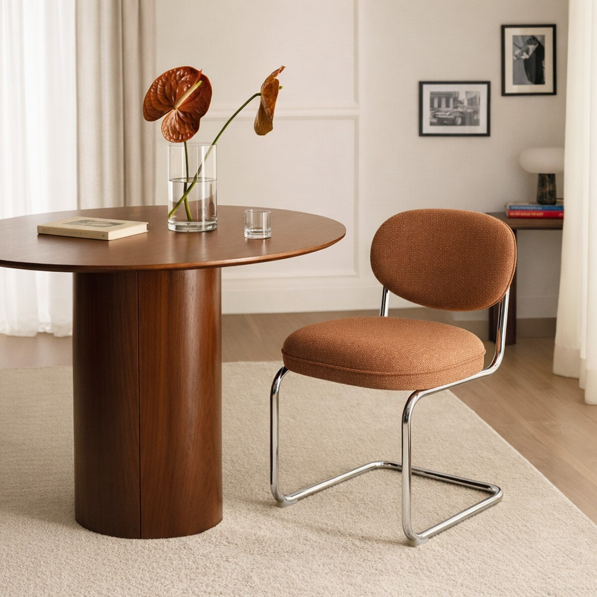 Lot de 2 chaises de salle à manger chromées en tissu chenille - LOU