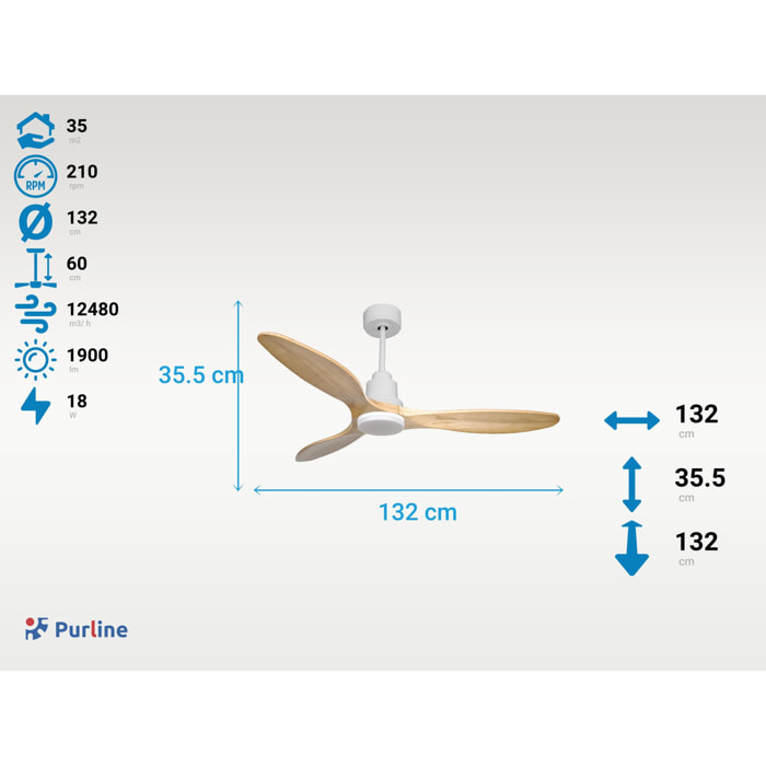 Ventilateur de plafond Réversible  Thermostat Dimmable Wifi Moteur à courant continu Toits en pente Télécommande Lumière à trois tons Hypersilence Mémoire