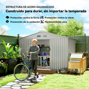 Caseta de Jardín Exterior 4,9 m², 277x195x192 cm, Cobertizo de Jardín Exterior Metálico con Puerta Corredera, Ventilación y Kit de Fundación, para Almacenamiento de Herramientas, Gris