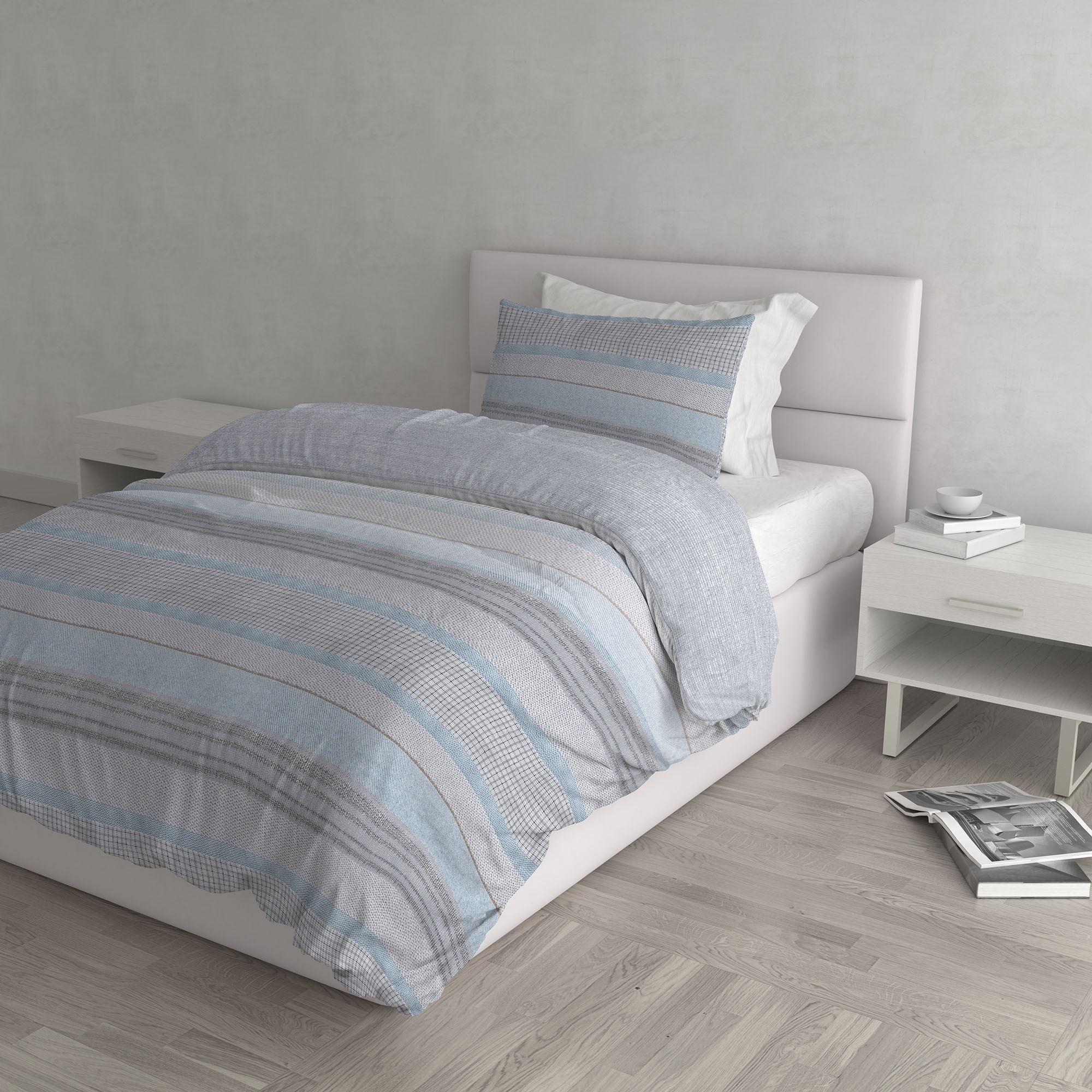 PARURE COPRIPIUMINO ATHENA, 100% Cotone, Made in Italy - BELEN AZZURRO