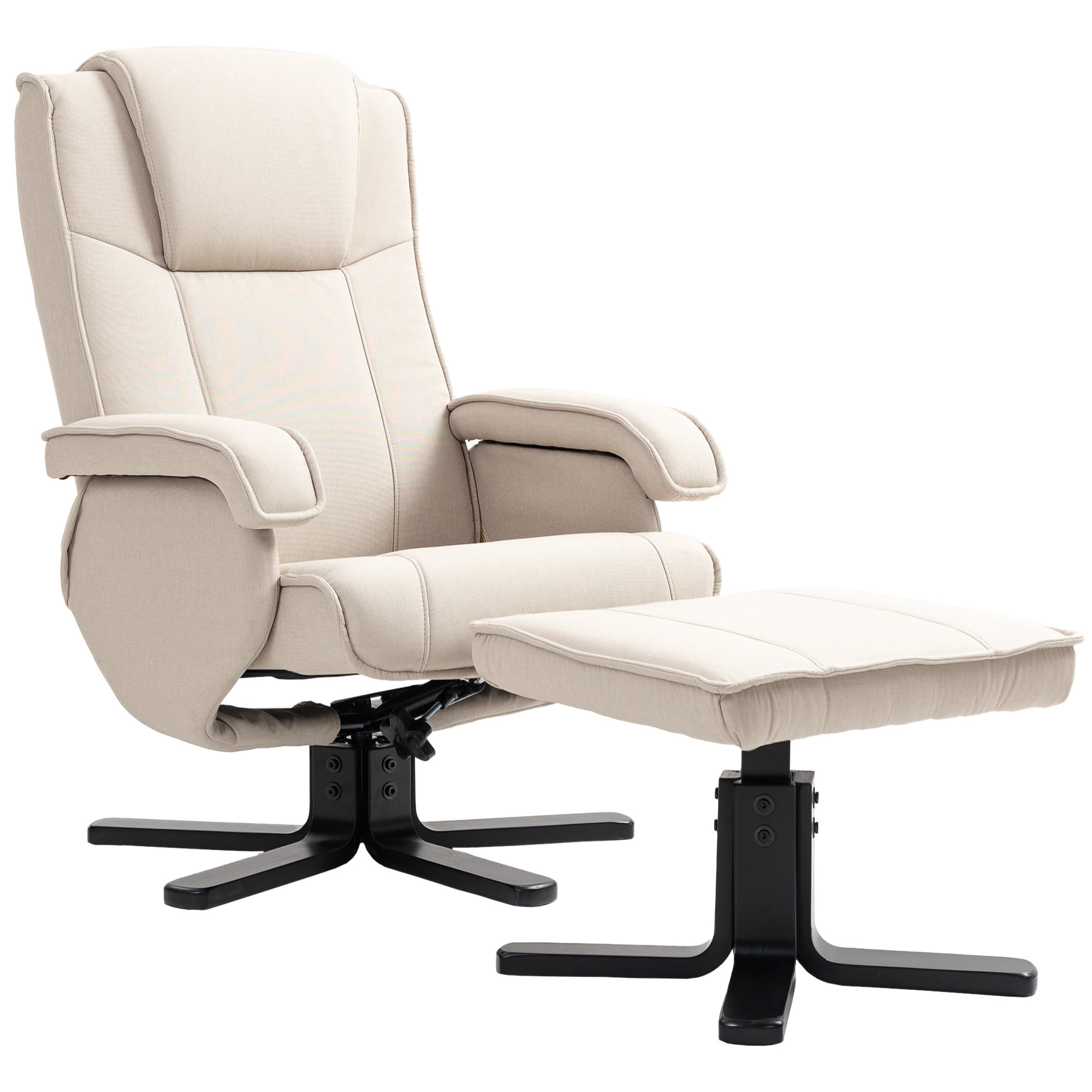 Sillón Relax Reclinable con Reposapiés Butaca de Salón Giratoria Tapizado en Lino con Base de Madera Función Basculante Butaca para Dormitorio Sala de Estar Beige