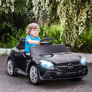 Coche Eléctrico para Niños de +3 Años, Mercedes SLC 300, Coche Eléctrico 12V, con Mando a Distancia 2,4 G, Ruedas Traseras con Suspensión, Faros LED, Música, USB, Motor Doble, Negro
