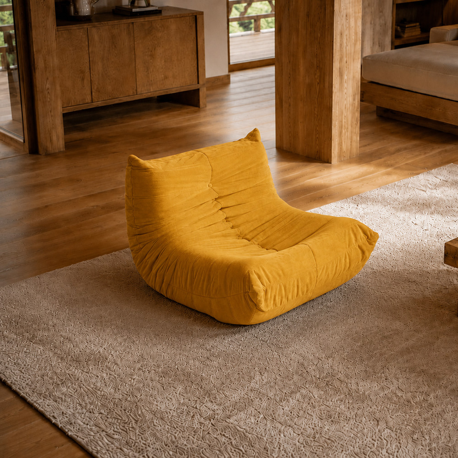 Fauteuil compressé en velours moutarde ALBA