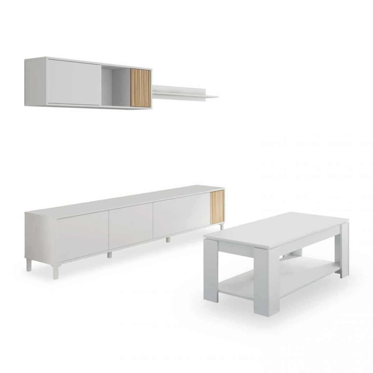 Pack salón con mesa de centro Nitza Plus V1 Blanco Artik (Blanco Mate) - Natur