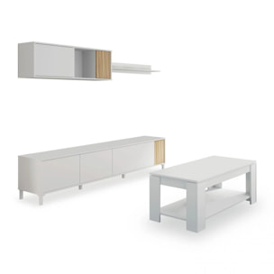 Pack salón con mesa de centro Nitza Plus V1 Blanco Artik (Blanco Mate) - Natur