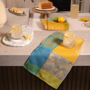 Torchon pur coton motif jacquard jaune Limonade au thym soleil