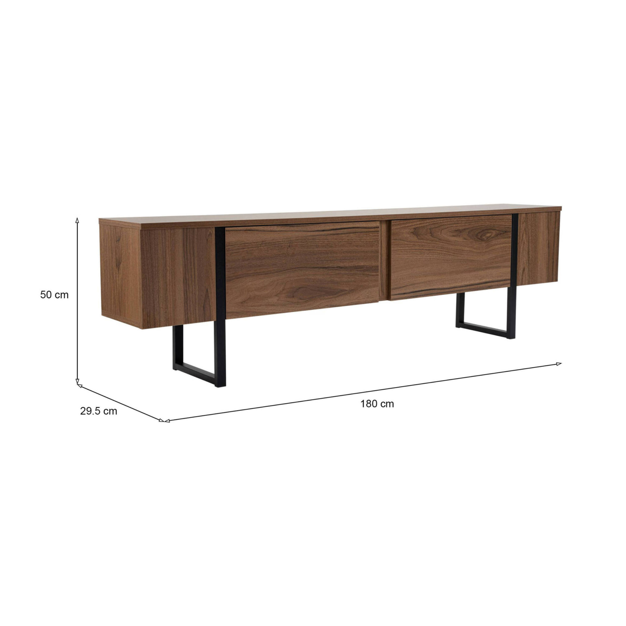 Mobile porta TV Tarquin, Credenza da soggiorno, Armadio basso per TV, Base parete attrezzata, 180x30 h50 cm, Noce e Nero