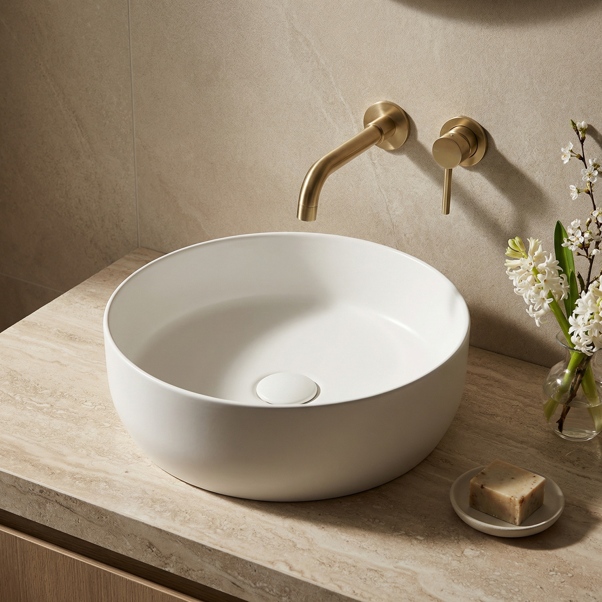 Vasque à poser ronde diamètre 39 cm - blanc mat - sans trop-plein - Infinitio SAT