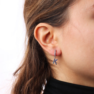 Orecchino Pendente con Lettera K in Pavé di Cubic Zirconia Blu