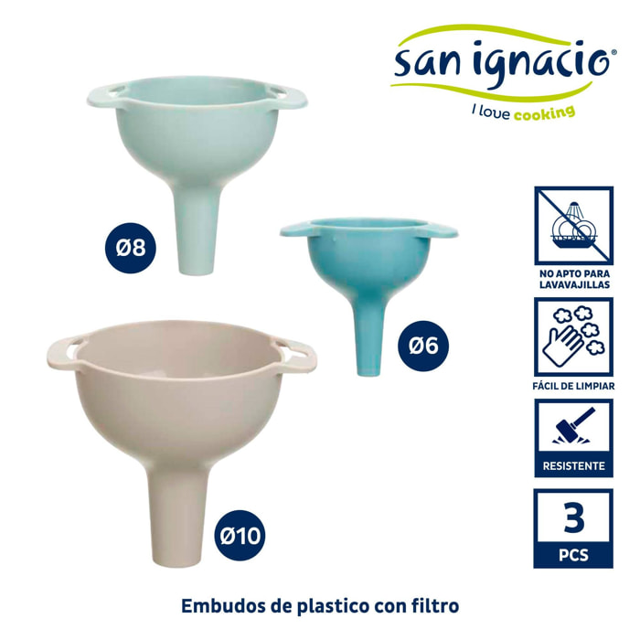 Set 3 embudos plastico con filtro colección kinvara