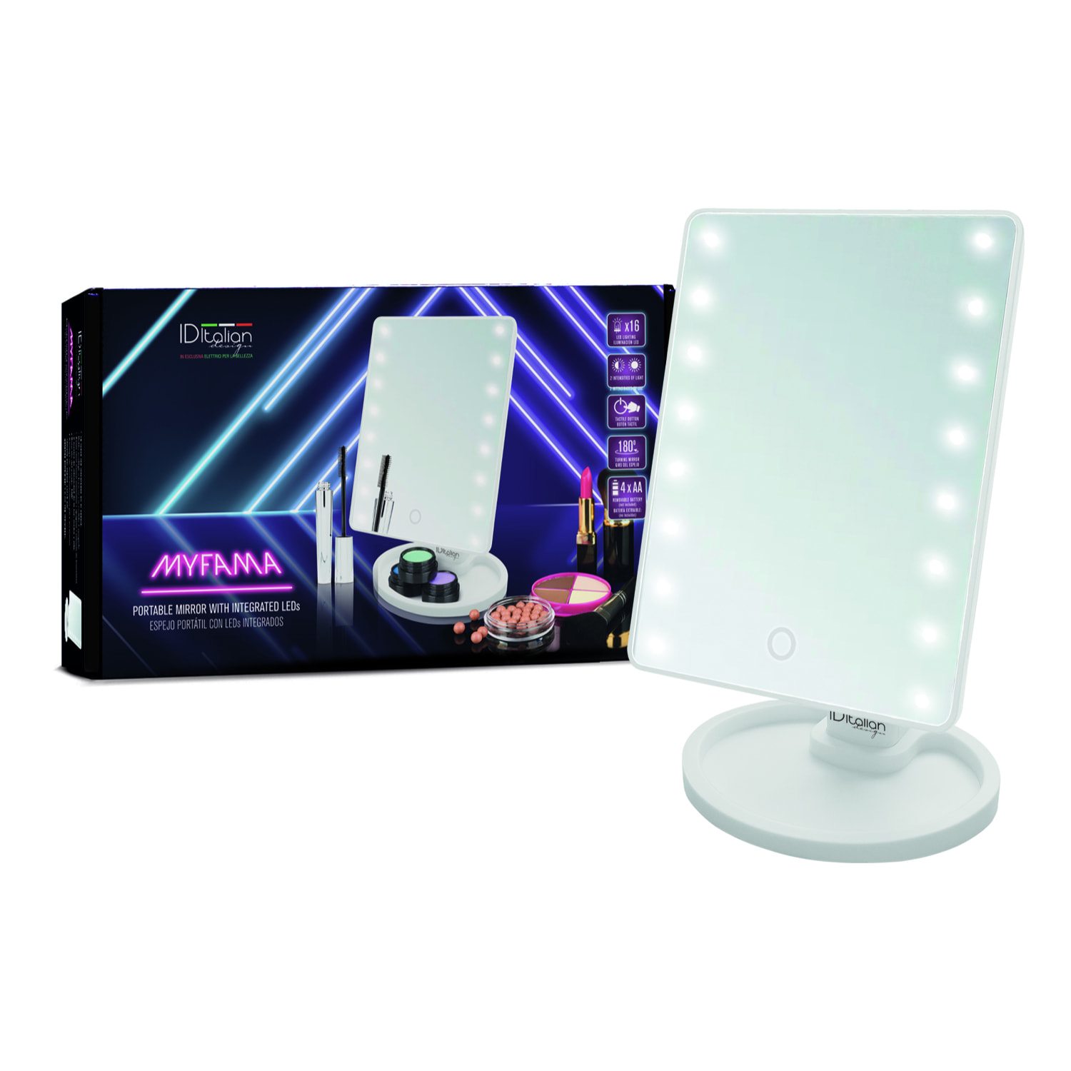 Miroir de maquillage portable avec leds myfama