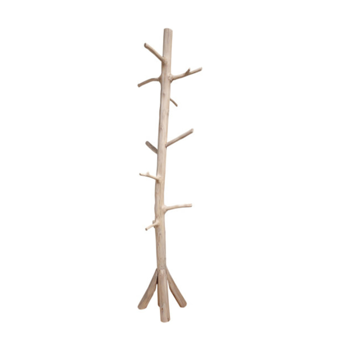 Porte manteau sur pied en bois de teck brut blanchi H.200cm - MISIO