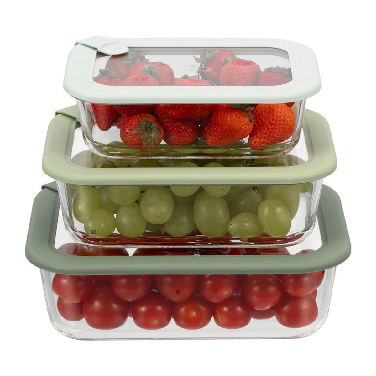Lot de 3 boîtes en verre rectangulaires avec couvercle 640 1050 1520ml