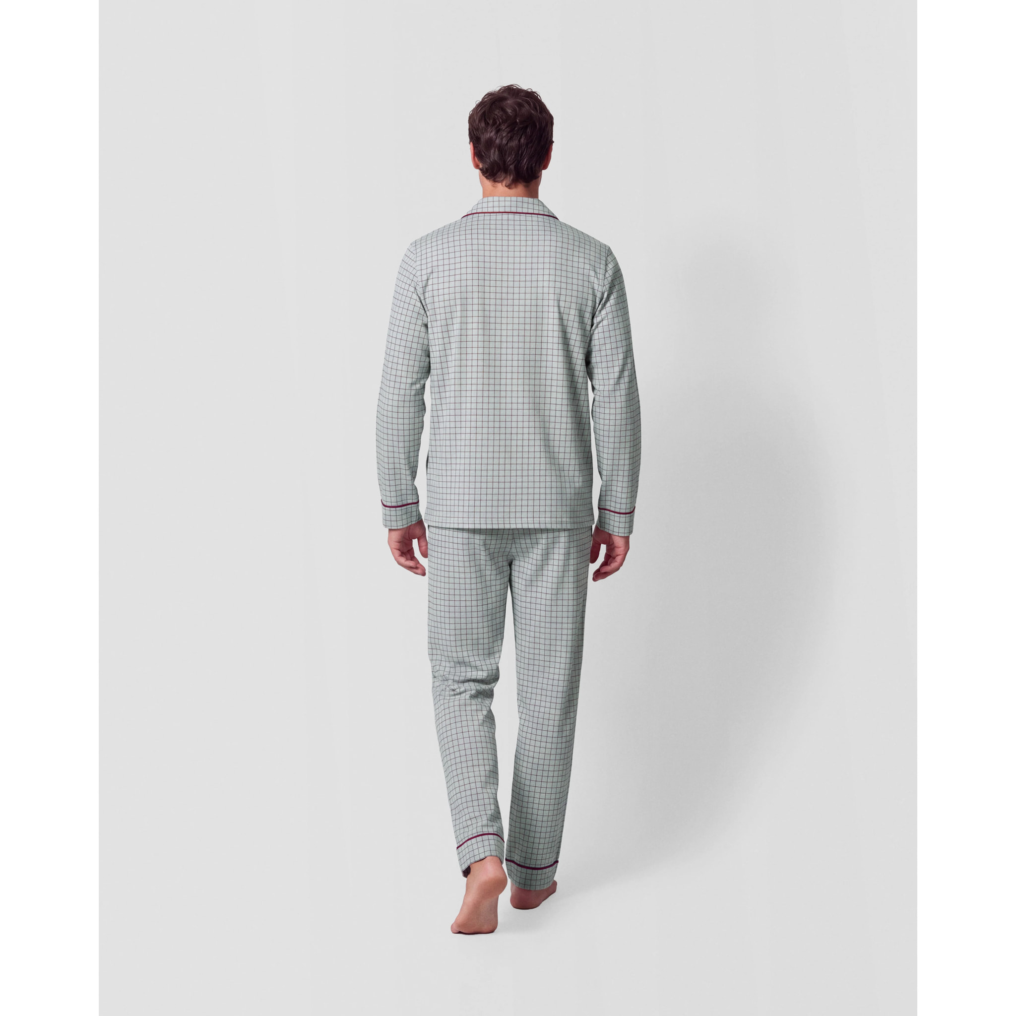 Pigiama lungo a camicia in cotone a quadri Orena bordeaux