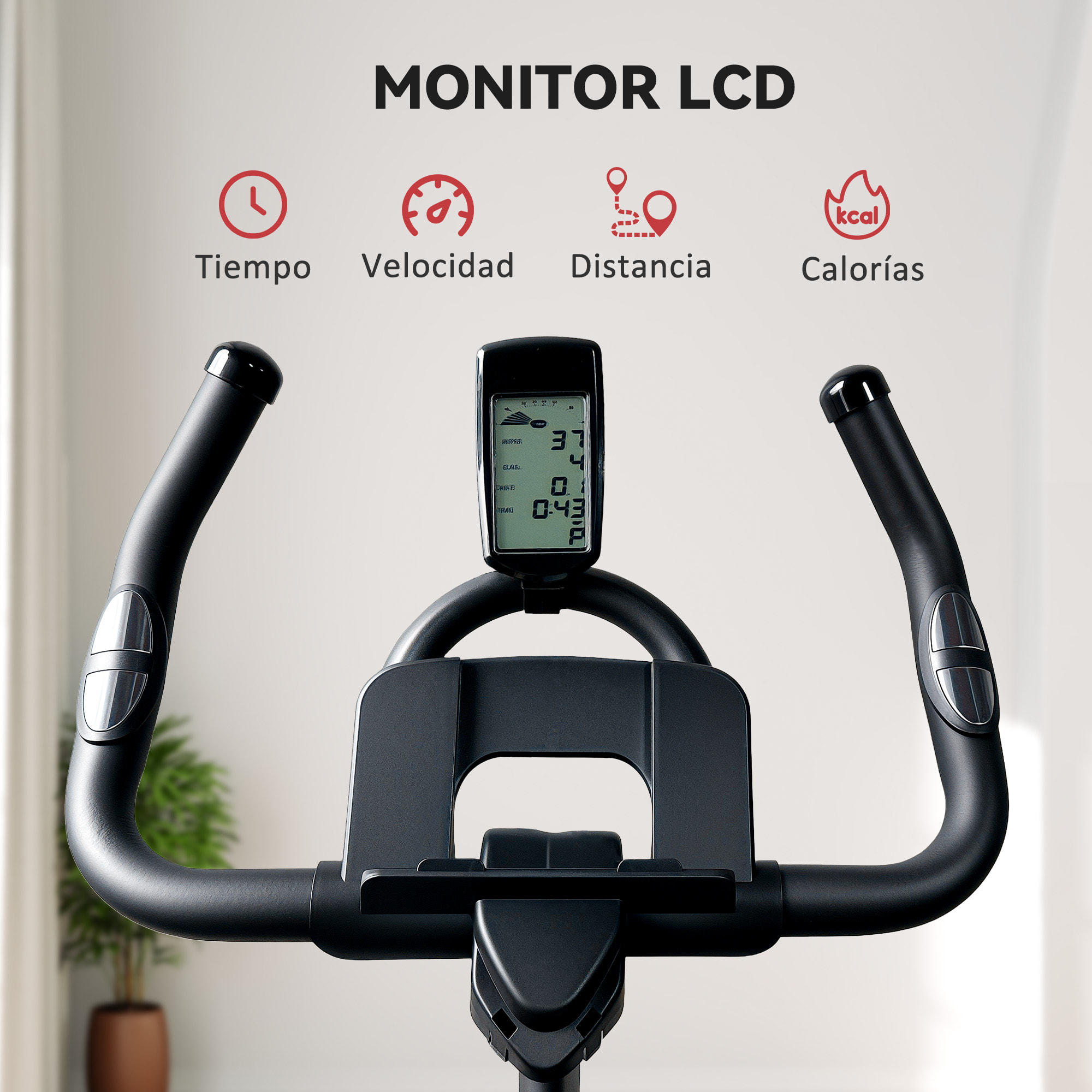 Bicicleta Estática Bici Estática con Volante de Inercia 15 kg Pantalla LED Pulsómetro Manillar Asiento Ajustable y Ruedas Carga 120 kg para Casa Gimnasio Negro