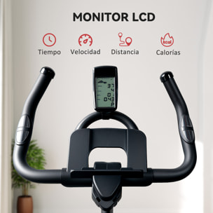 Bicicleta Estática Bici Estática con Volante de Inercia 15 kg Pantalla LED Pulsómetro Manillar Asiento Ajustable y Ruedas Carga 120 kg para Casa Gimnasio Negro