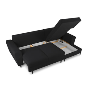 Canapé d'angle droit convertible avec coffre de rangement "Kyoto" 4 places en bouclé noir