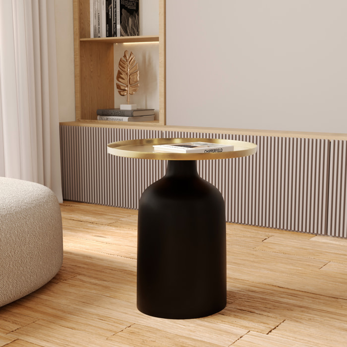 Table d'appoint ronde en métal noir et laiton D45 cm - Lyne