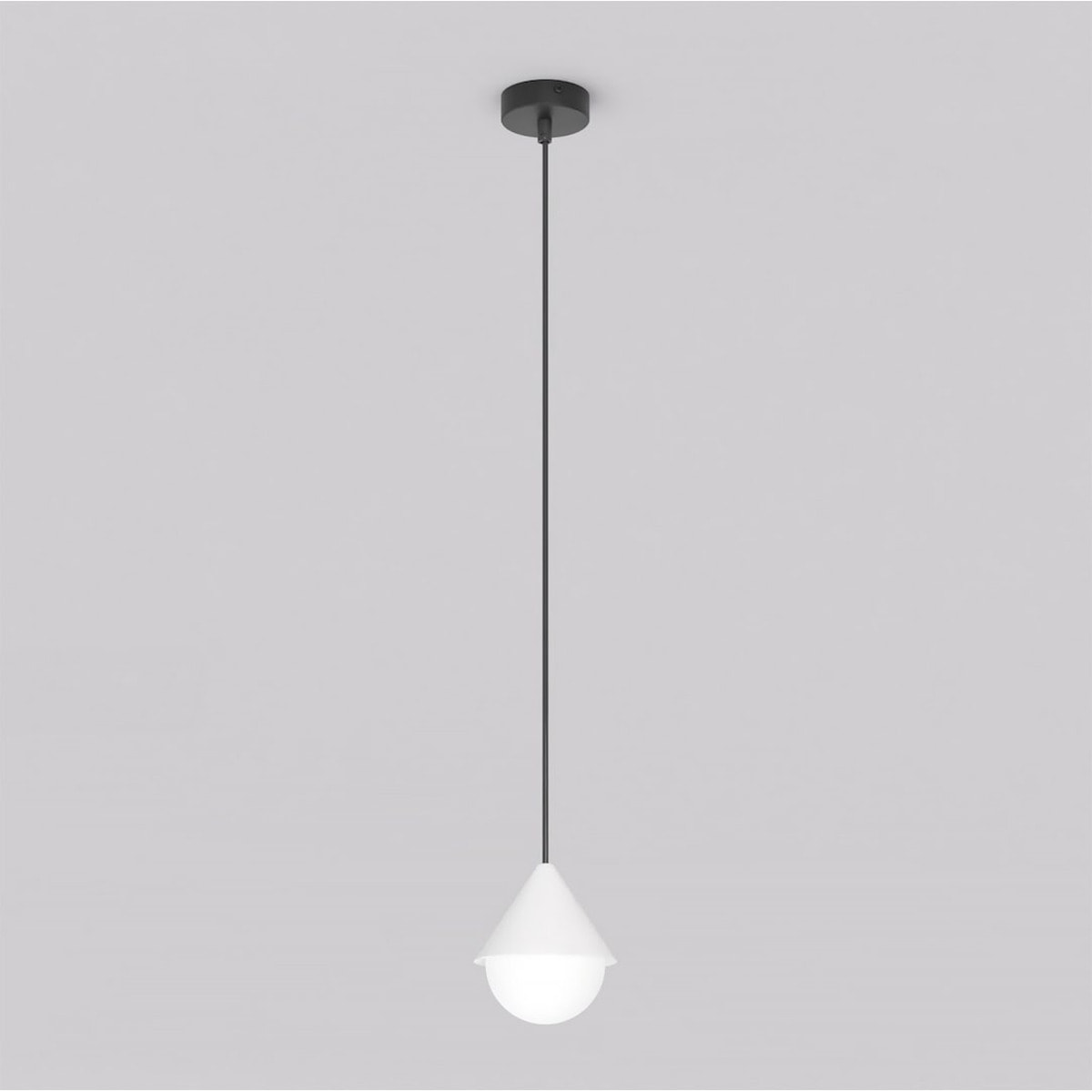 Lampada a sospensione Giro in acciaio nero opaco e vetro bianco