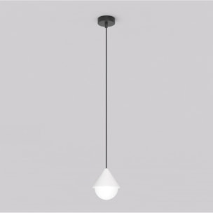 Lampada a sospensione Giro in acciaio nero opaco e vetro bianco