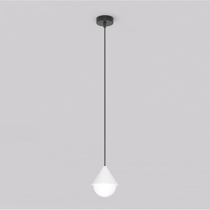 Lampada a sospensione Giro in acciaio nero opaco e vetro bianco