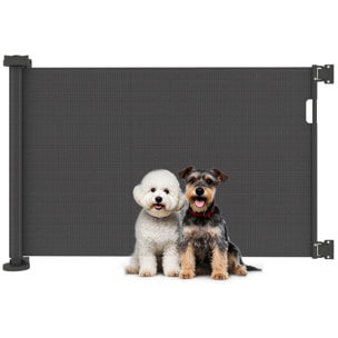 Barrera de Seguridad para Perros Retráctil 0-136 cm Puerta para Perros Pequeños Extensible con Interruptor de Cierre Red de Seguridad para Pasillos Escaleras Interiores y Exteriores