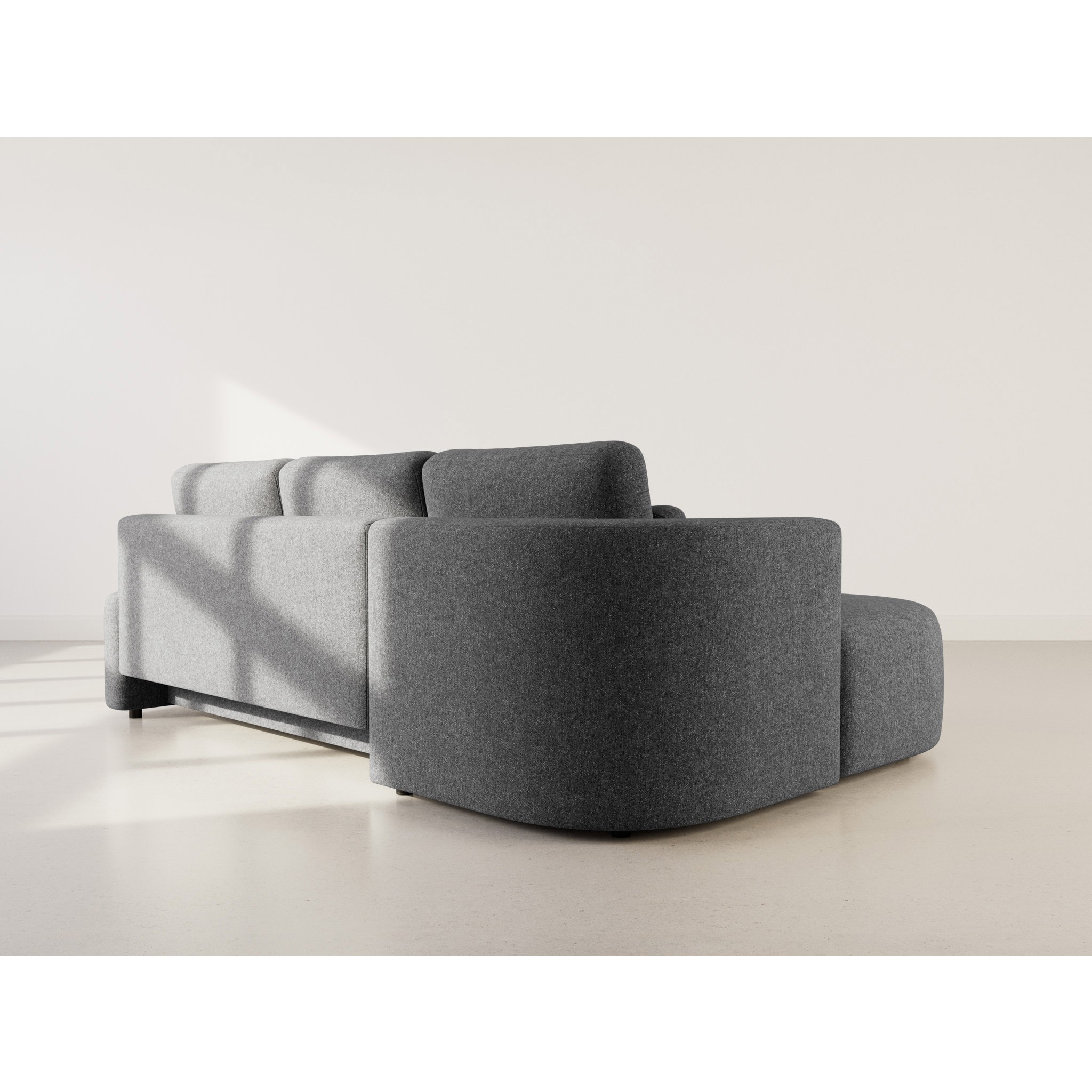 Mahina - canapé d'angle gauche 4 places convertible avec coffre en tissu texturé - Gris Anthracite