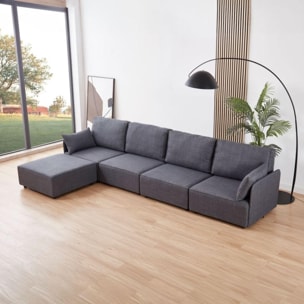 Sofá modular con chaiselongue 4 plazas y brazos Cubiq Gris