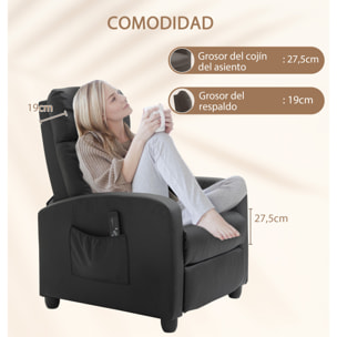 Sillón de Masaje Sillón Relax Reclinable con Mando a Distancia 2 Zonas de Masaje 8 Programas 5 Niveles de Intensidad 1 Bolsillo Lateral y Temporizador Tapizado en PU 68x88x98 cm Negro