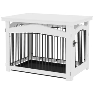 Jaula para Perros Medianos 3 en 1 Mesa Auxiliar Barrera para Perros con Puerta con Pestillo Tapa Superior Desmontable y Bandeja Extraíble 82,5x57,5x59,5 cm Blanco