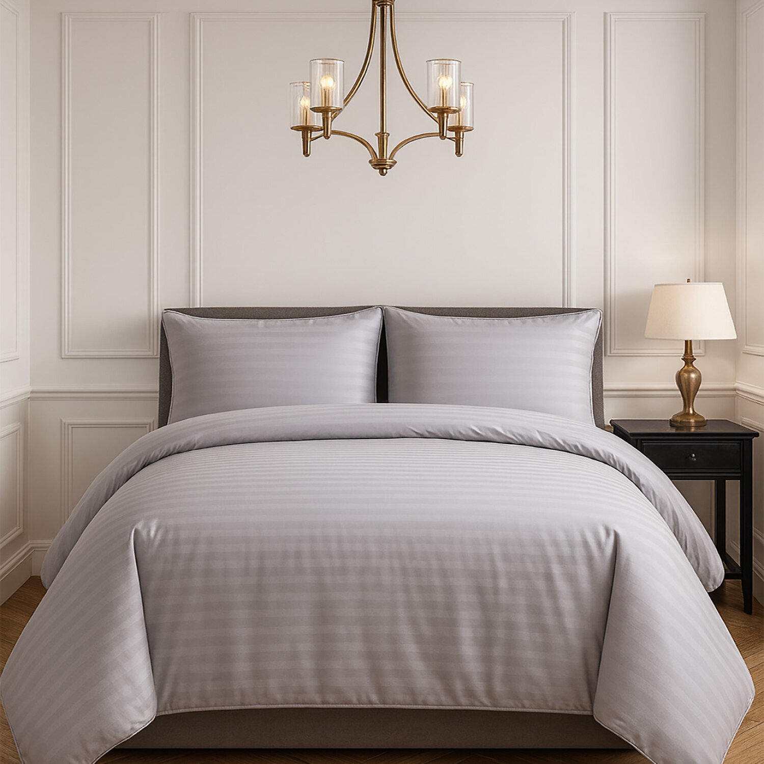 Parure Housse De Couette Uni 100% Satin de Coton - Sati - Gris Clair