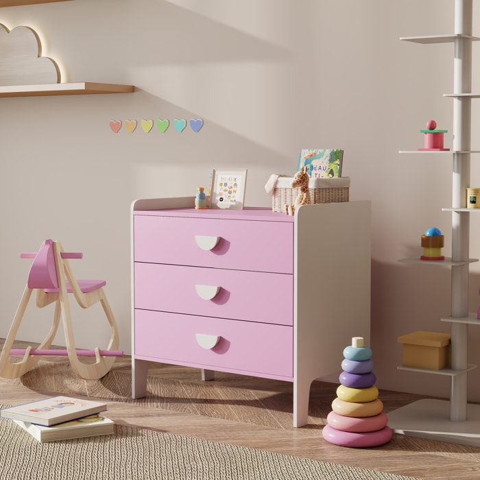 Commode 3 tiroirs pour enfant - commode design girly sur pieds bicolore blanc rose - 60 x 40 x 60 cm