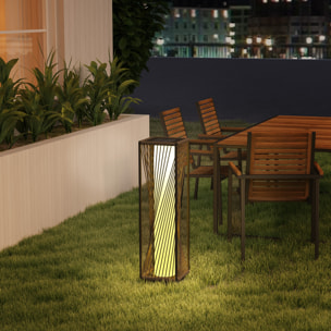 Linterna de Jardín de Ratán Sintético Farola Solar con Luces LED Encendido y Apagado Automático Impermeable para Terraza Balcón Patio 22x22x77 cm Gris