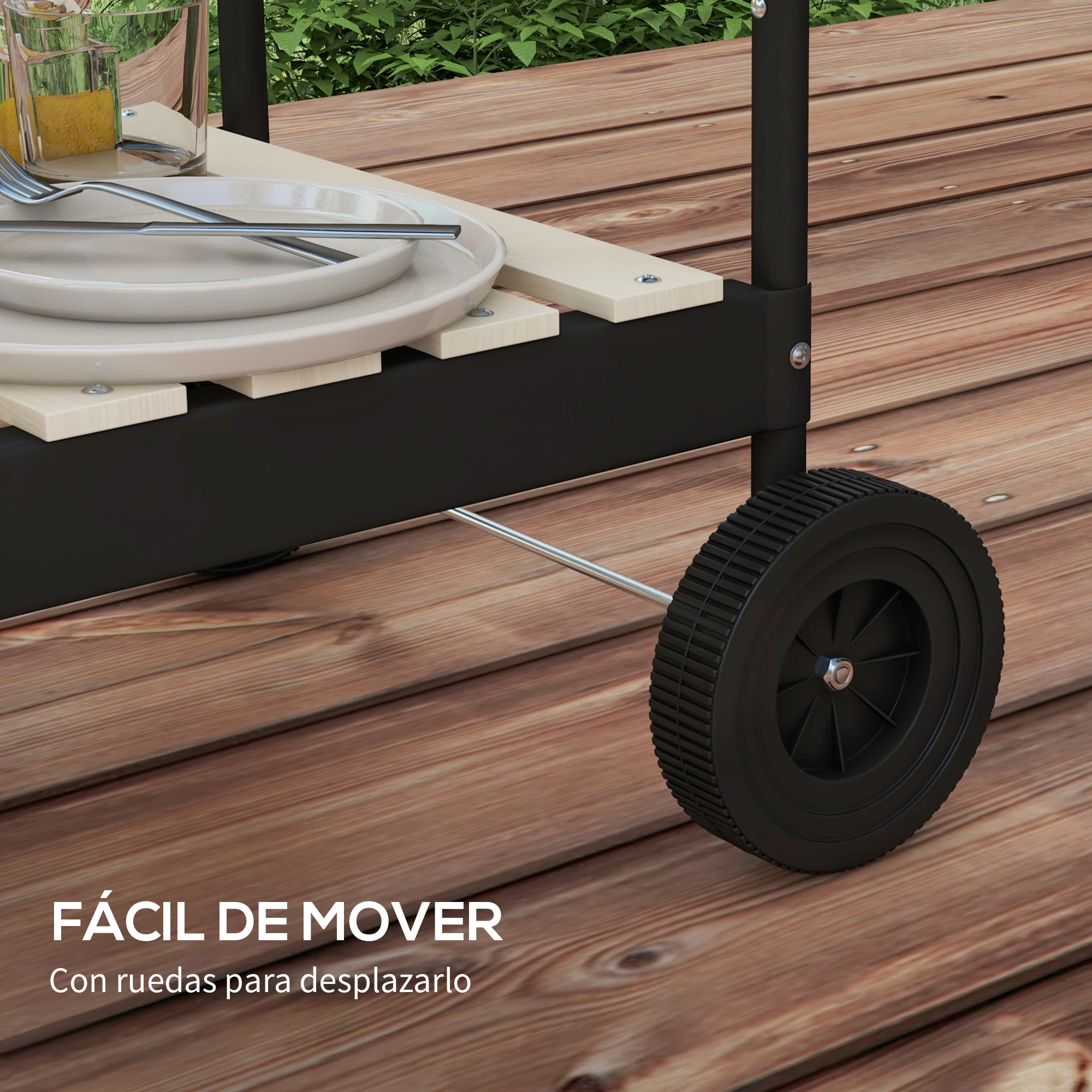 Barbacoa de Carbón con Ruedas Barbacoa Portátil 103x47x95 cm con Parrilla Ajustable en Altura de 5 Niveles Estantes y 6 Ganchos para Pícnic Camping Negro