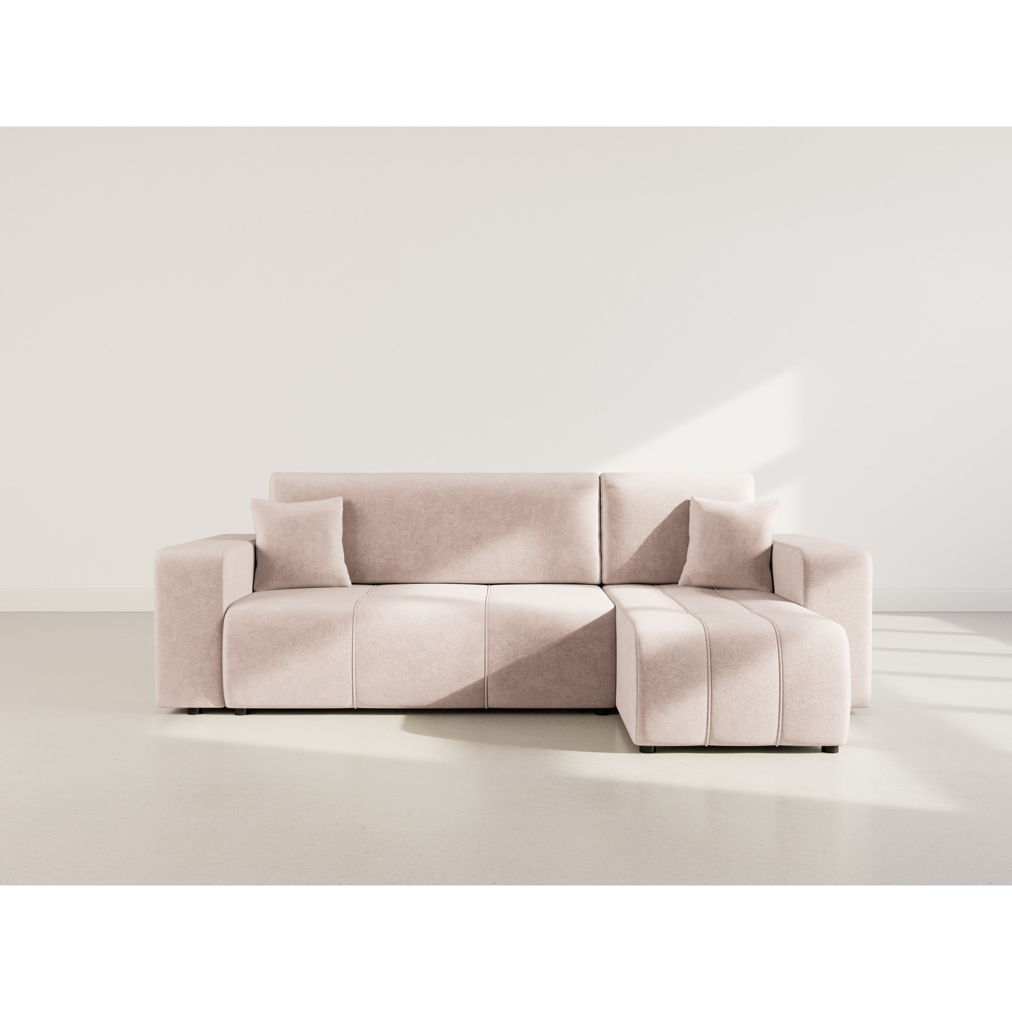 Nicole - canapé d'angle réversible 4 places convertible avec coffre en tissu - Taupe