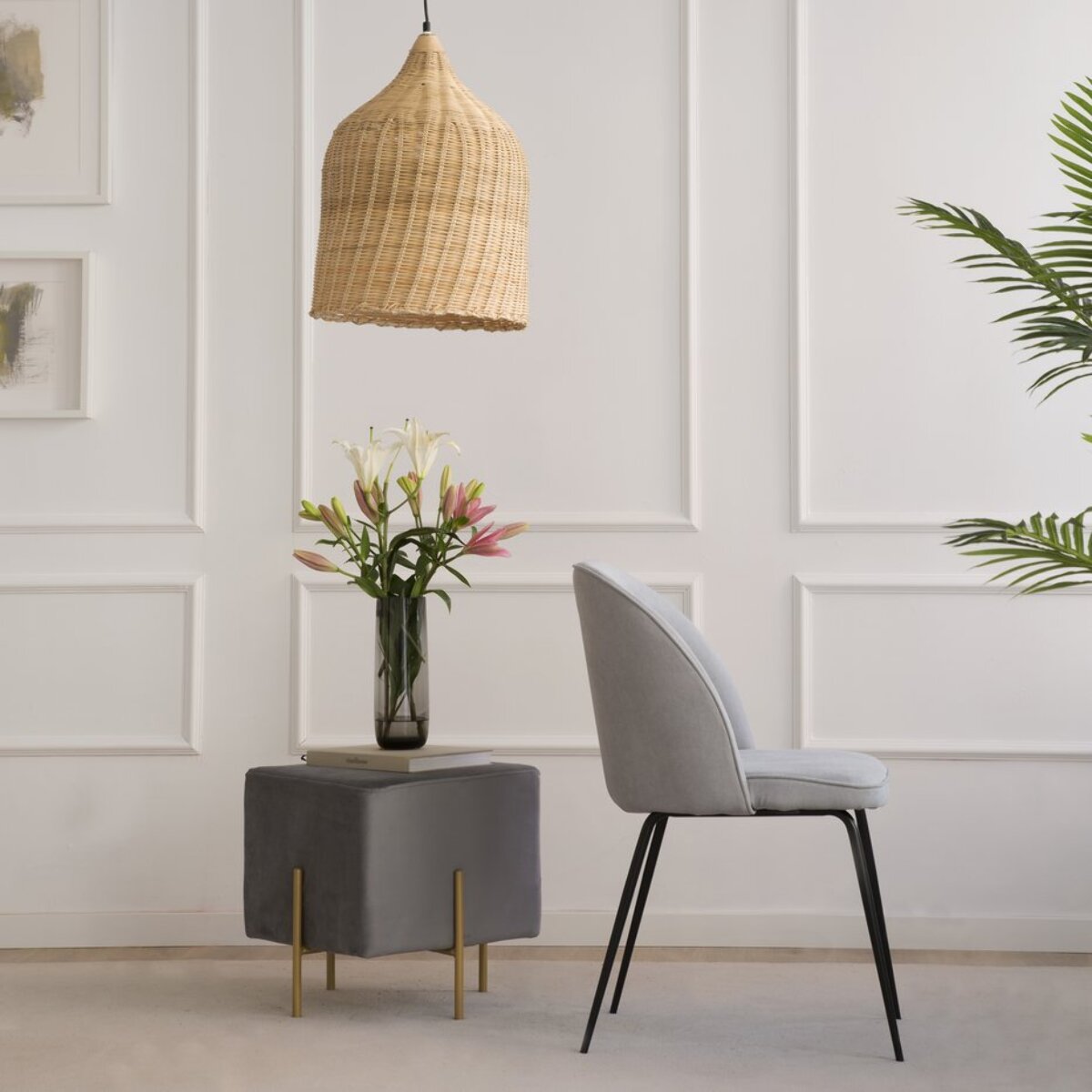 Chaise rembourrée Leivar -tissu. pieds métalliques-couleur gris 48 x 86 x 54 cm