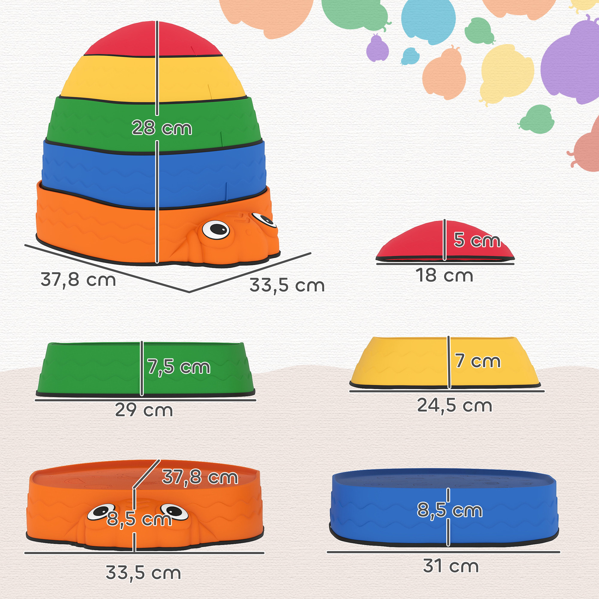 Conjunto de Piedras de Equilibrio para Niños Apilables de 5 Piezas Juego de Equilibrio para Niños de +2 Años Forma de Mariquita Antideslizantes para Interior y Exterior Multicolor