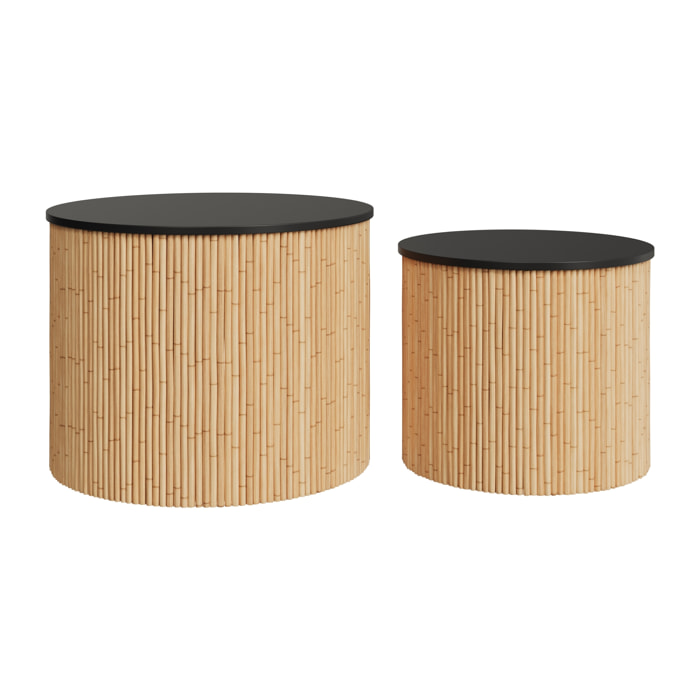 Tables basses rondes en rotin et plateau noir (lot de 2) - Owan